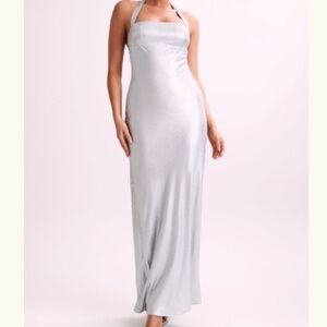 MESHKI Sabra Satin Halter Maxi Dress - Silver